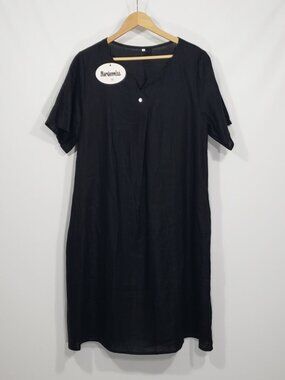 NWT  Mordenmiss  Black Linen Shift Dress  Vneck  Size Medium